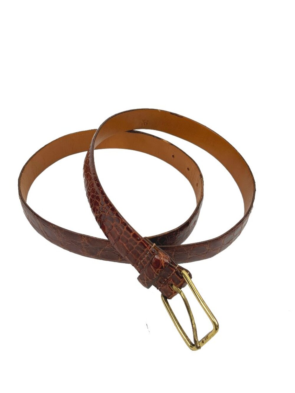 Genuine Alligator Men's Brown Belt with Gold-Tone Buckle Sz 36 - Picture 2 of 16